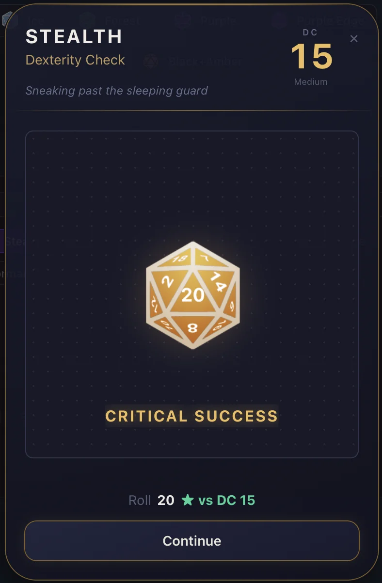 A critical success dice roll